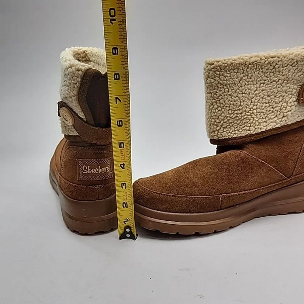 Skechers Boots Chestnut Brown Faux Sherpa Suede Women 10 Flat SN48676 Shoe Ankle