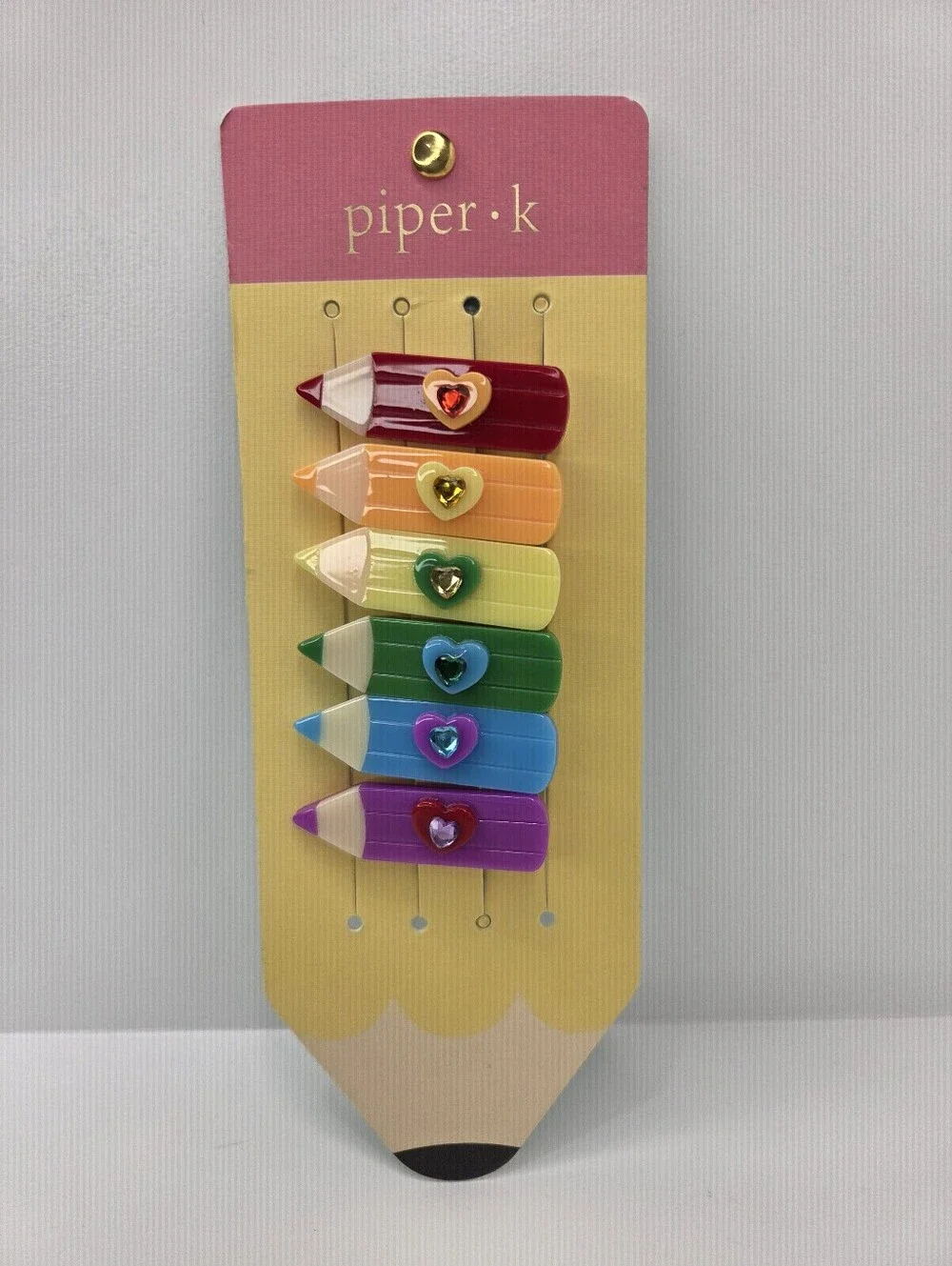 🌈▪️piper K ▪️ Rainbow Pencil Heart Hair Clips Set Of 6