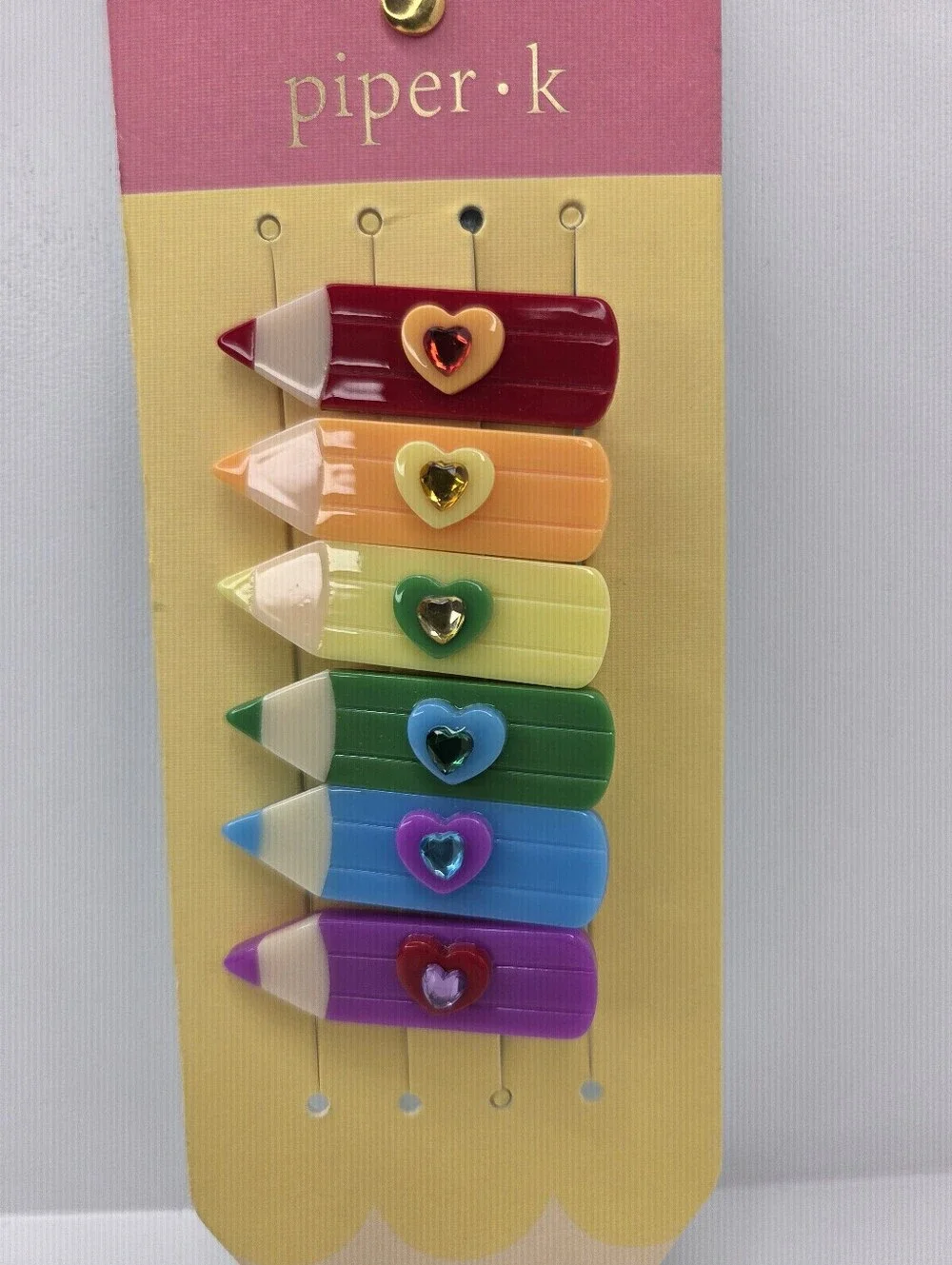 🌈▪️piper K ▪️ Rainbow Pencil Heart Hair Clips Set Of 6