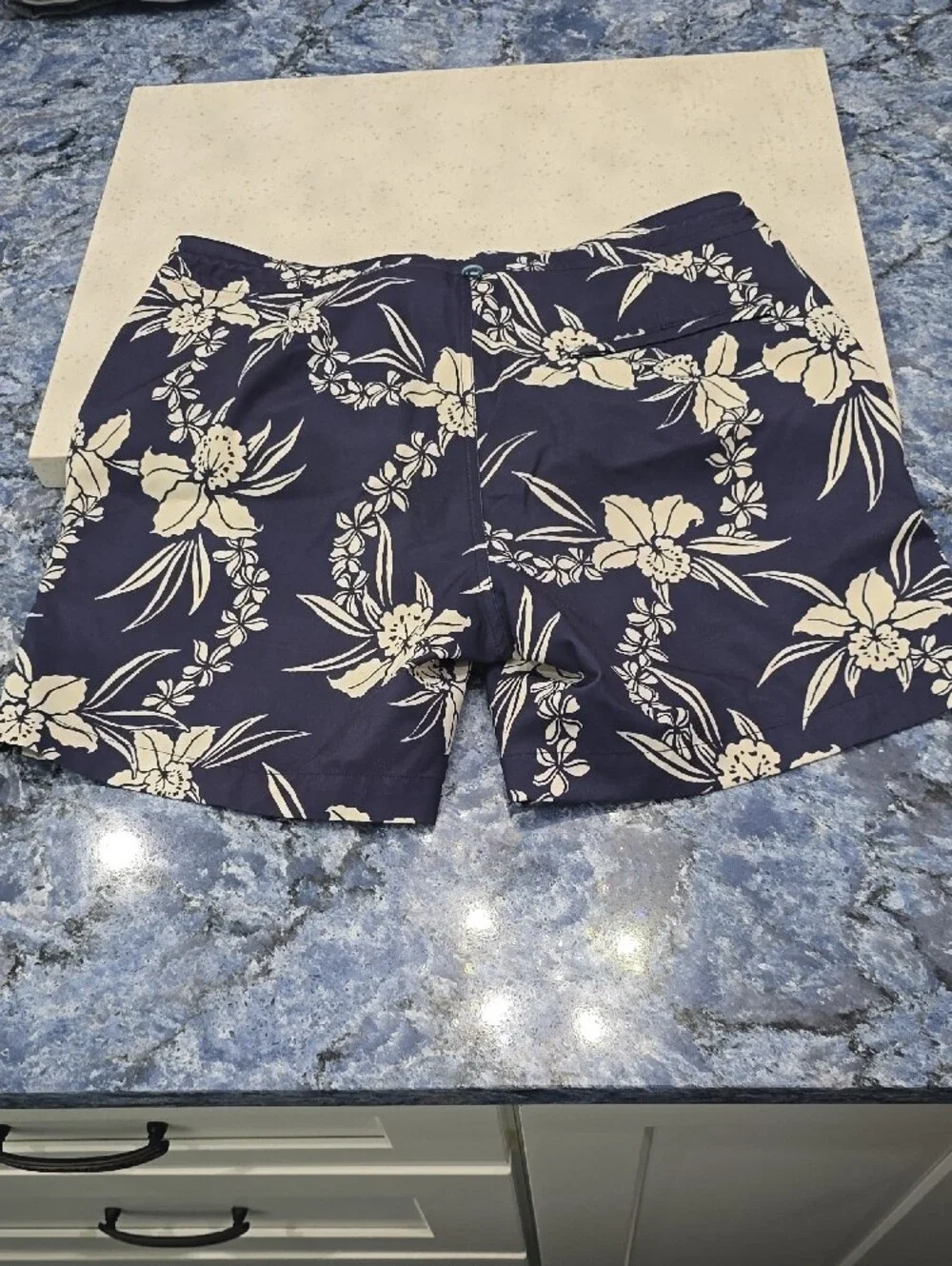 Tori Richard Navy and Cream Hawaii Floral Swim Trunks