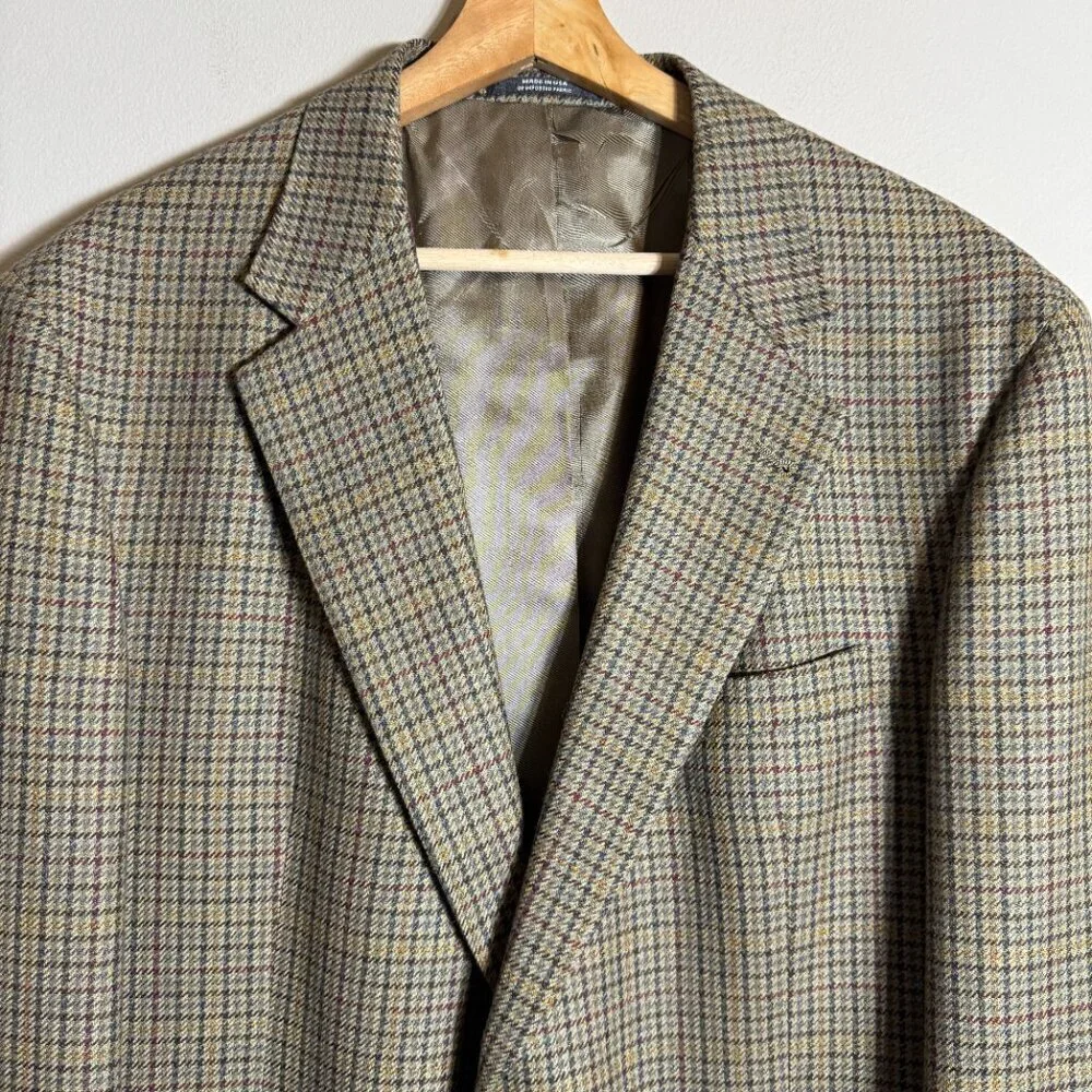 Austin Reed Wool Houndstooth Sport Coat Dinner Jacket Blazer Men's Size 44L Tan