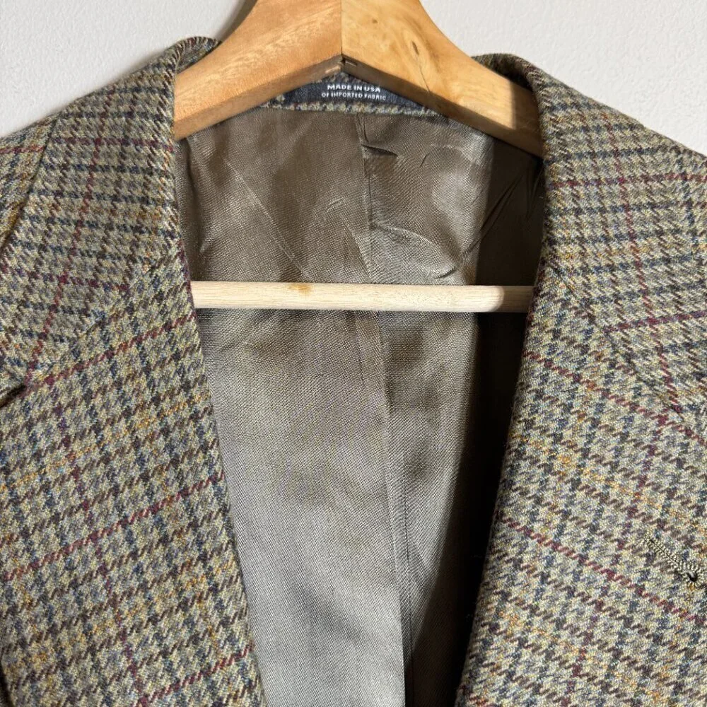 Austin Reed Wool Houndstooth Sport Coat Dinner Jacket Blazer Men's Size 44L Tan