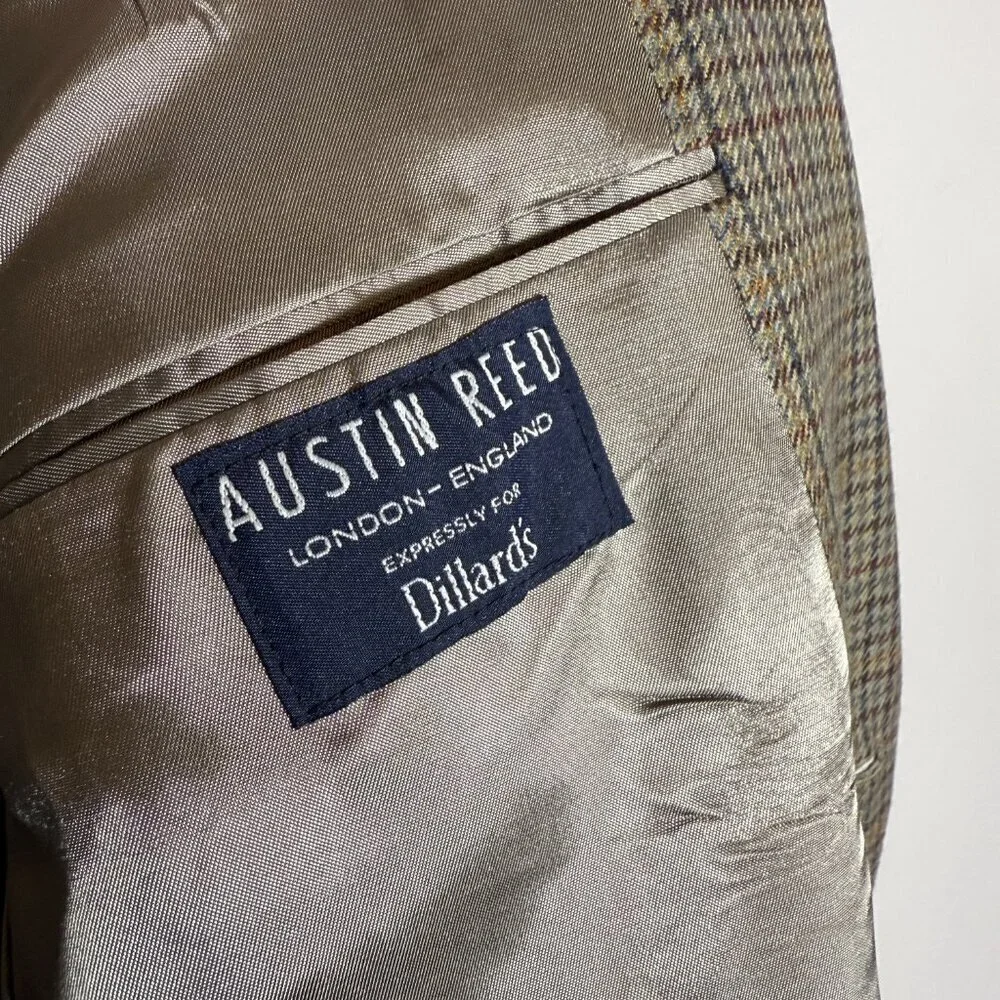 Austin Reed Wool Houndstooth Sport Coat Dinner Jacket Blazer Men's Size 44L Tan