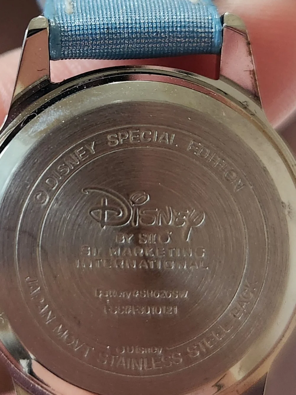 Disney Silver Stainless Steel Watch Back with Light Blue Strap