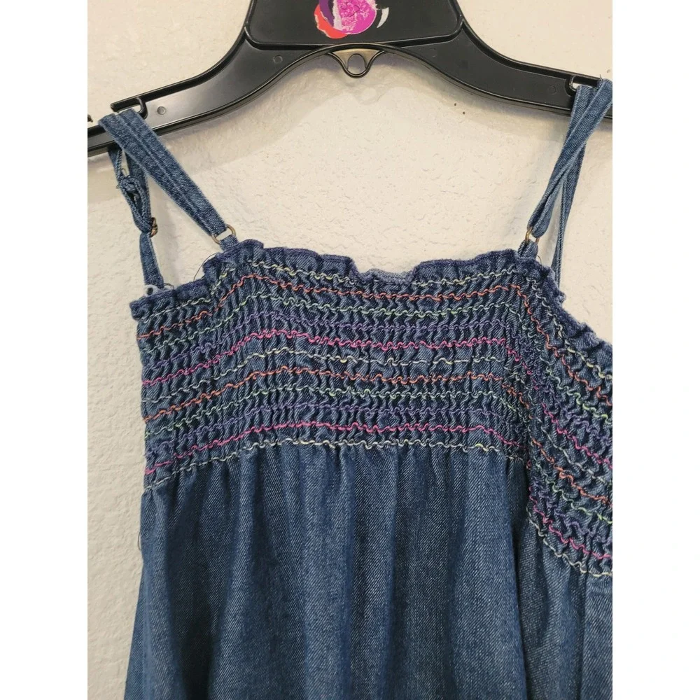 Star Ride Girls Denim Smocked Rainbow Sundress Blue Ruffle Hem Size‎ 6 #5