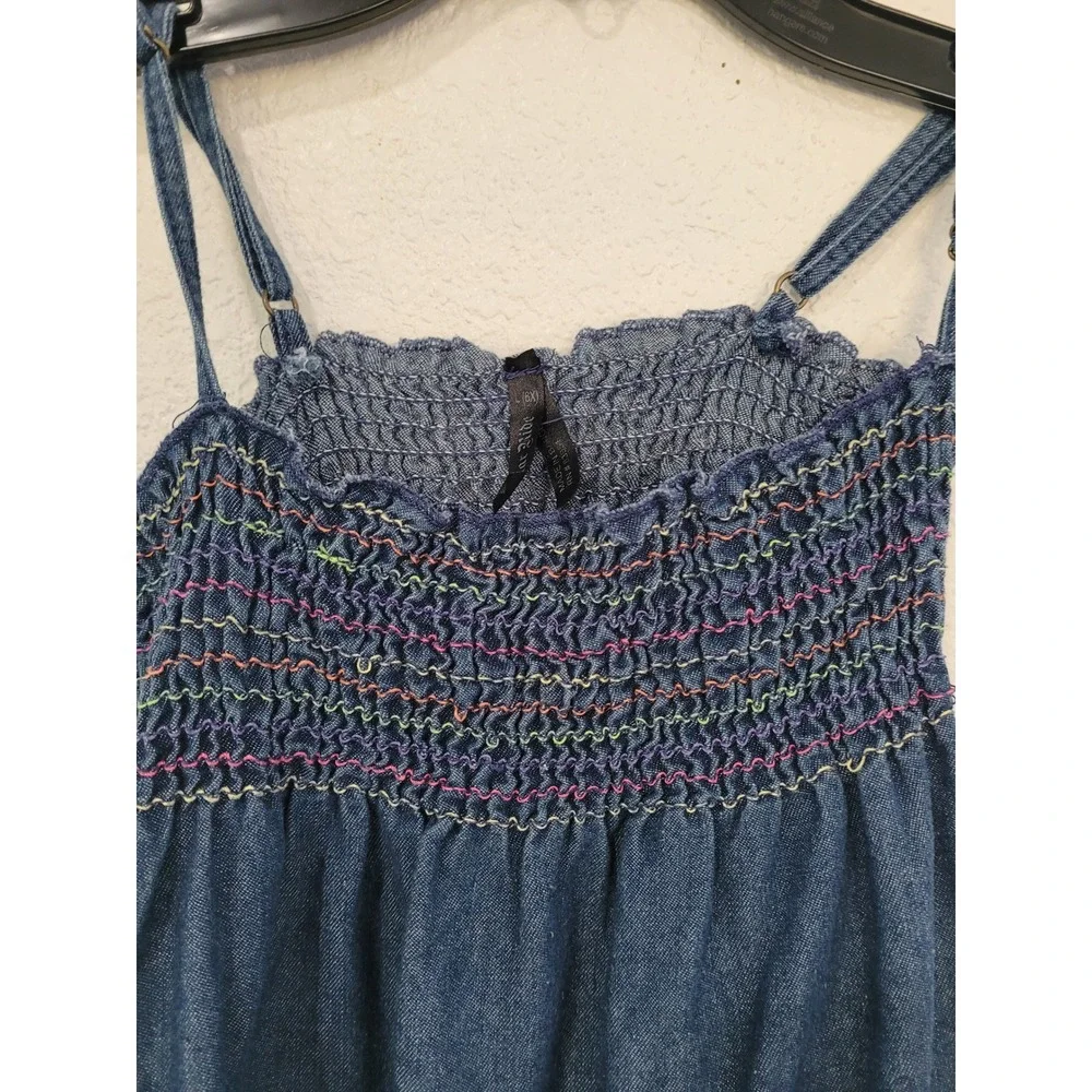 Star Ride Girls Denim Smocked Rainbow Sundress Blue Ruffle Hem Size‎ 6 #5