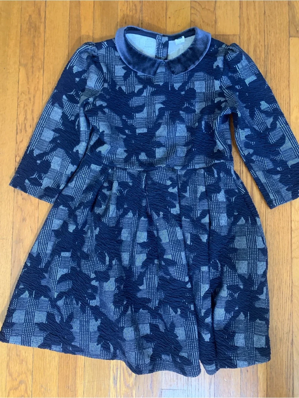 Janie and Jack Navy and Light Blue Velvet Collar Dress 7Y