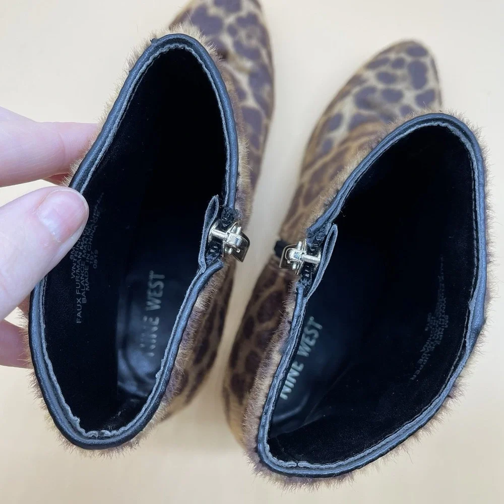 Nine West Faux Fur Cheetah Heeled Boots Size 8 M‎