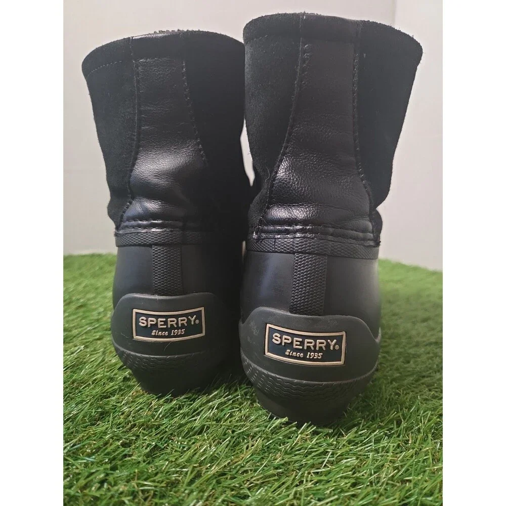 Sperry Women's Saltwater Rain Boot Black Leather STS88108 Size 12