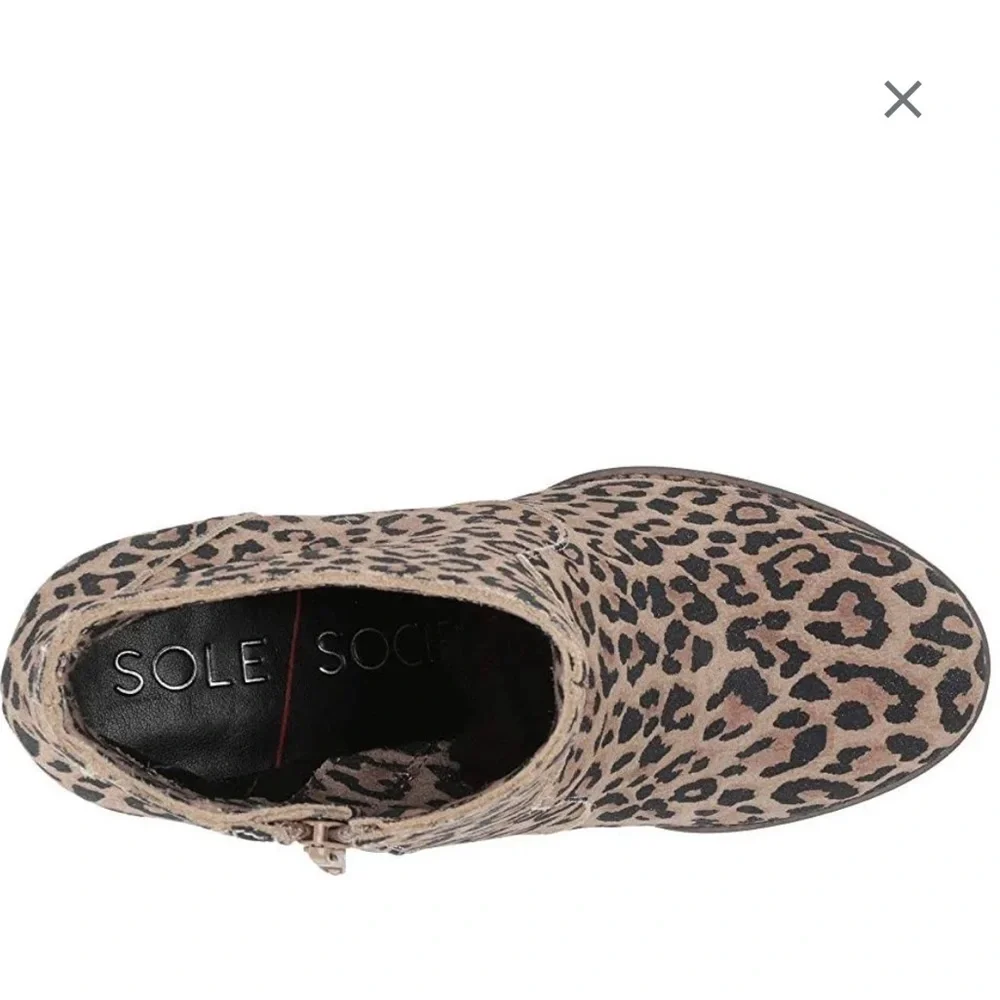 Sole Society Patsy Leopard Print Leather Side Zip Wedge Ankle Booties size 8