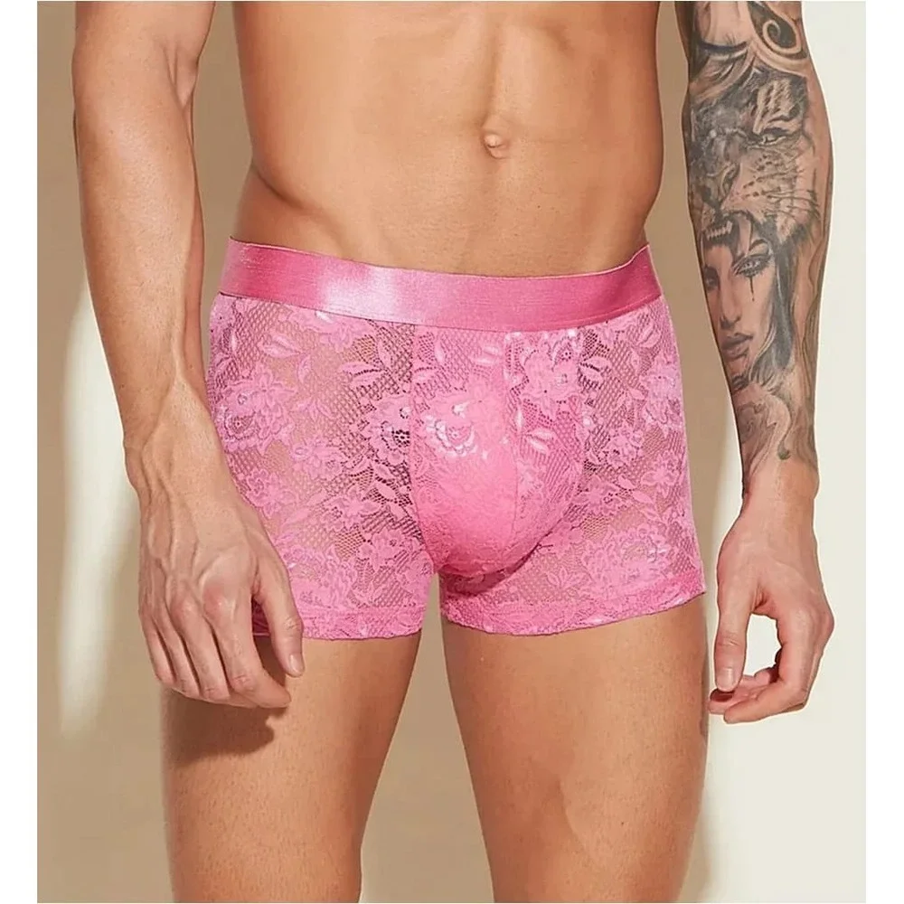 Cosabella Men's Never Say Never Hot Pink Lace‎ Boxer Trunk Size L