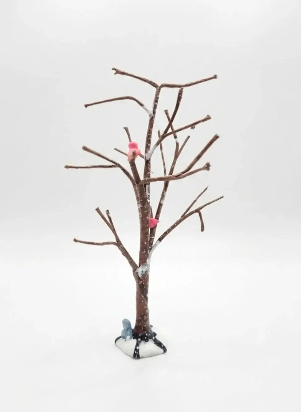 Dept 56 Village Frosted Bare Branch Tree With Cardinals And Squirrel