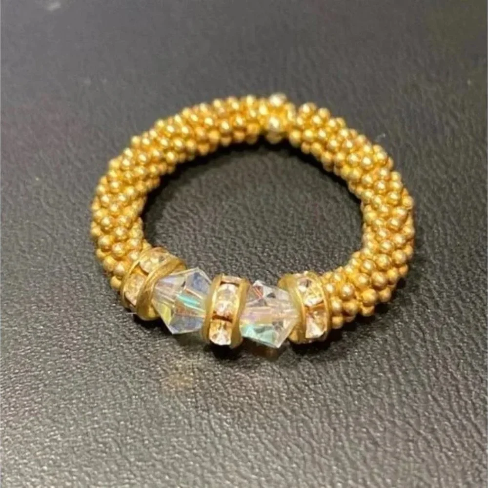 AB Swarovski crystal Stretch ring clear Gold vermeil