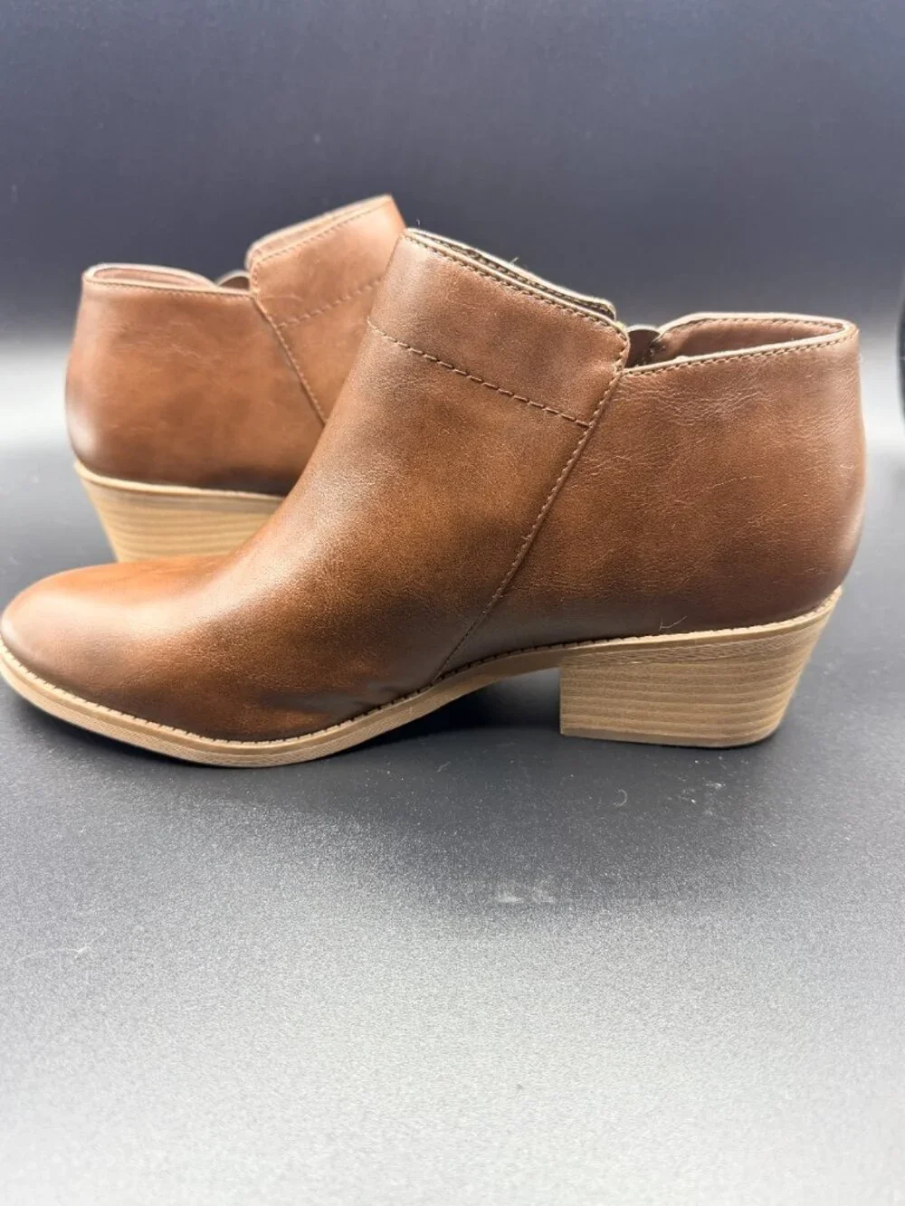 TIME & TRU Ankle Booties with Zipper, Brown, Memory Foam Boots Size 10