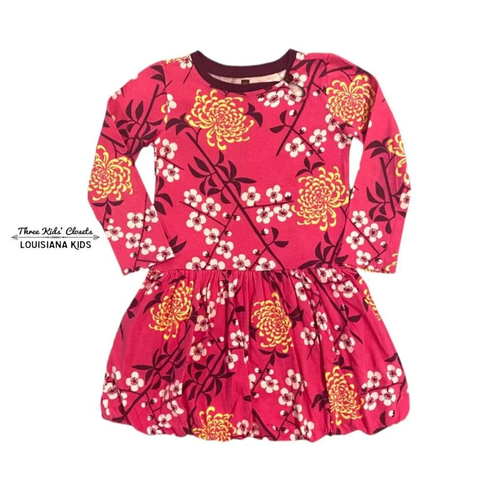 Tea Collection Sz 4 Pink Cherry Blossom Floral Bubble Dress
