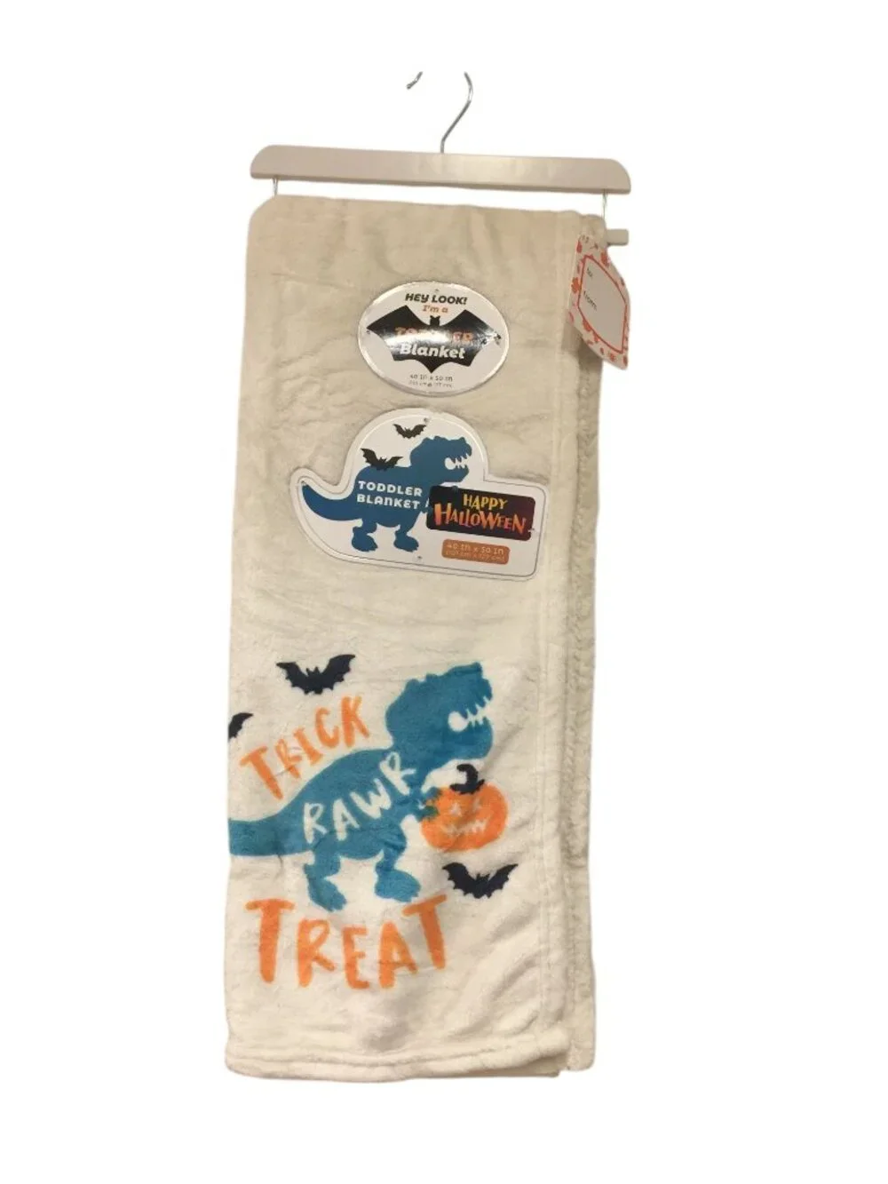 Happy Halloween Cream Aqua Dinosaur Trick or Treat Toddler Plush Blanket 40