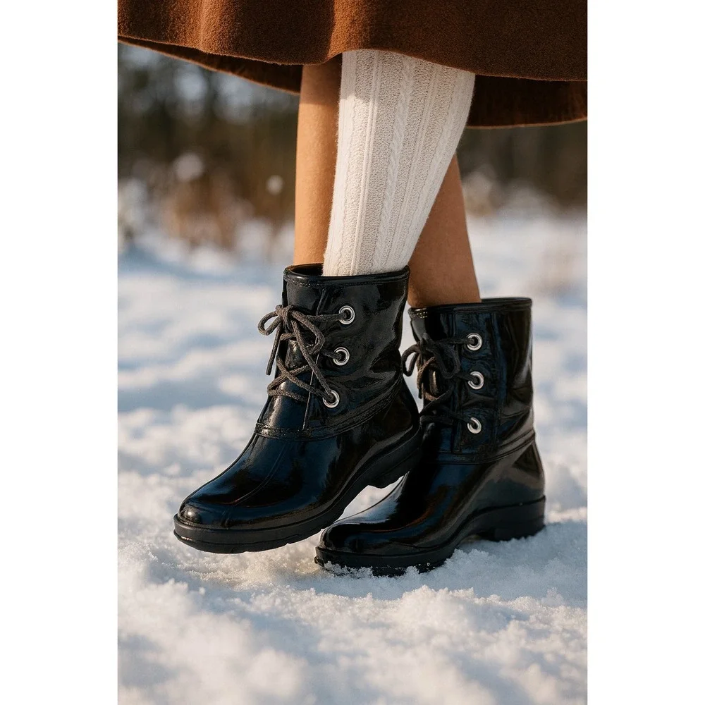 Seven7 Boots Goose Wool Rubber Duck Ankle Booties Fleece Lined Women Black‎ 9