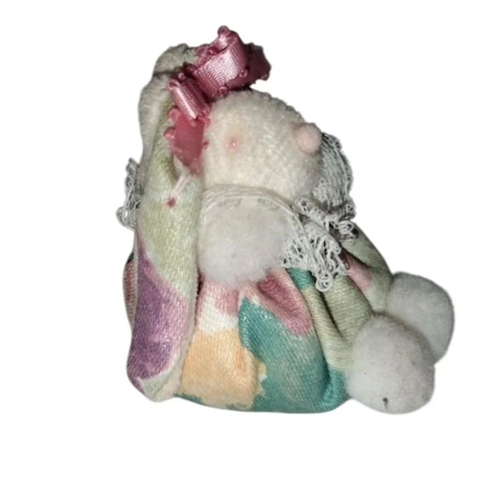 Sheri Nickell 1987 Pink Floral Bunny Rabbit‎ Ornament Vintage Easter Decor