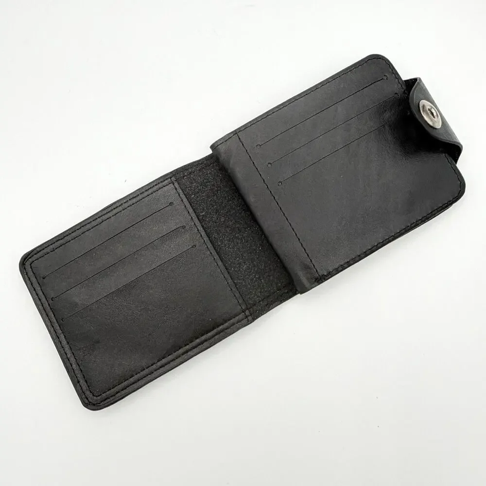 New Black $100 Bill Embossed Faux Leather Bifold Wallet Snap Closure ID Window