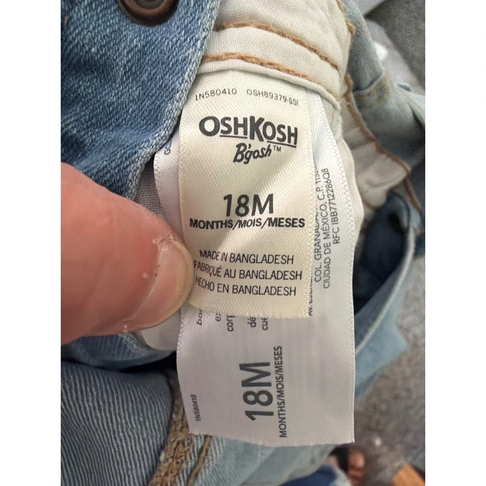OshKosh Bgosh Baby Girls Denim Overalls Light Wash Floral Trim 18M OSH89379-SSI