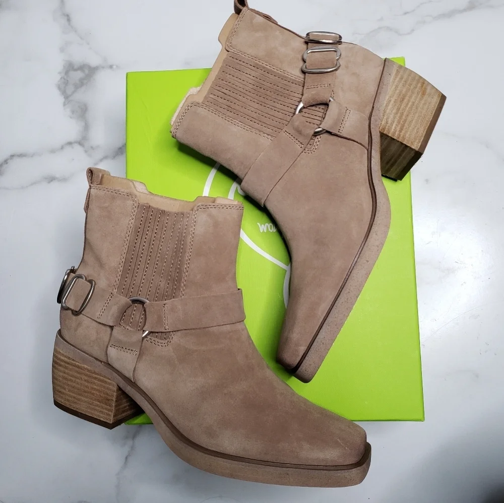 Sam Edelman Bellamie Suede Harness Ankle Boot Taupe Sz 8 NEW