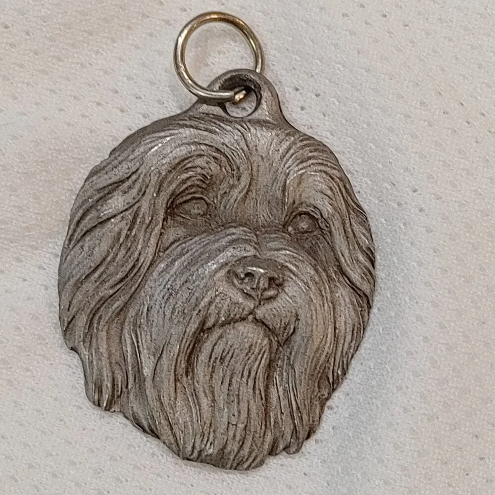 Vintage 2003 Fine Pewter Bearded Collie Dog Keyring Charm by P. Davis (KRM)