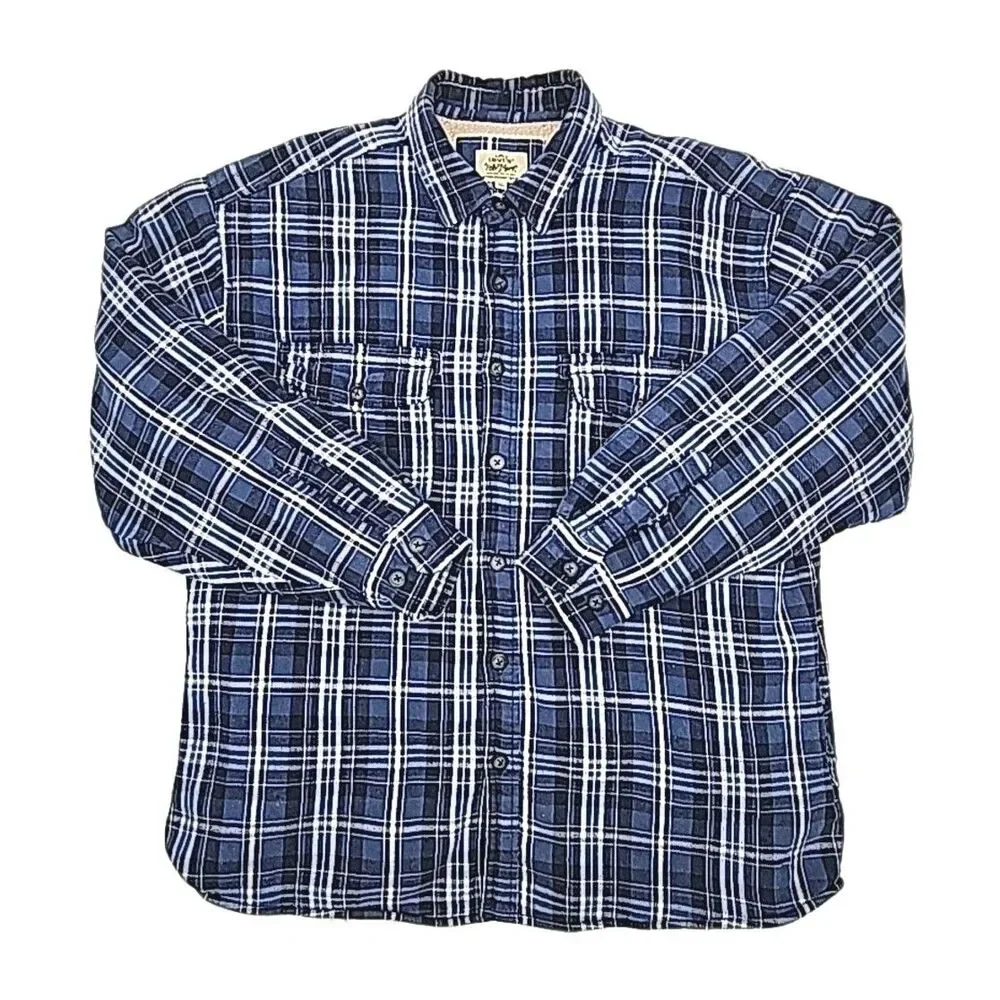 Levi's Flannel Shirt Jacket Blue Plaid Sherpa Lined Men Sz XL Button Pocket