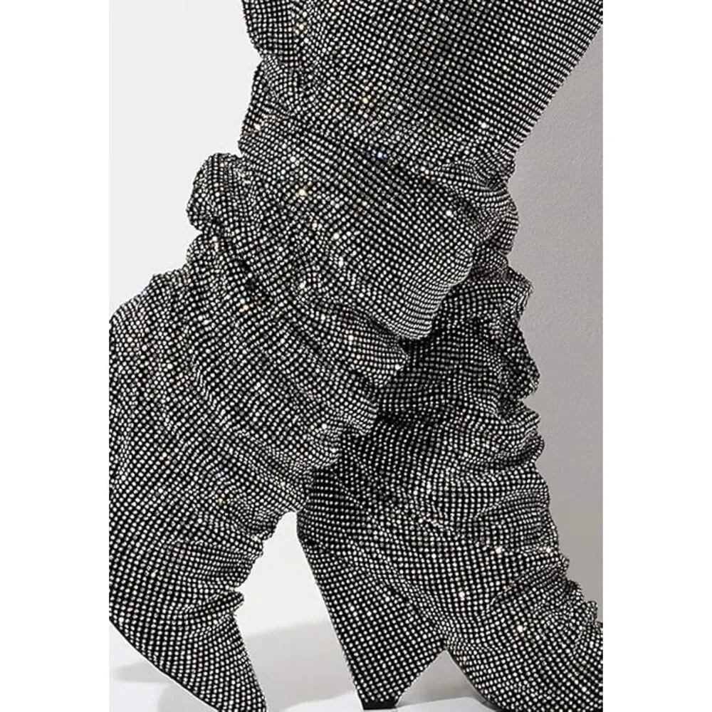 Olivaceous Rhinestone Slouch Over Knee Boots Crystal Sparkle Women's Size 6.5