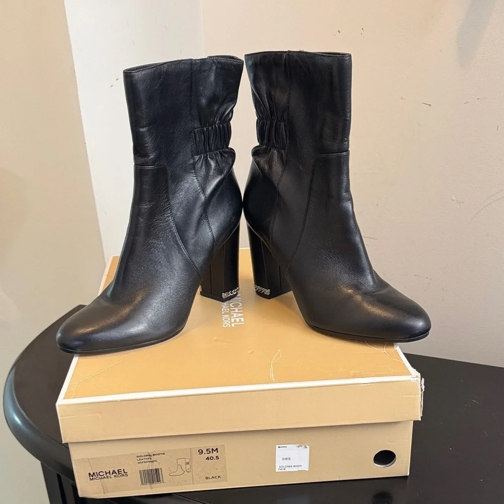 Michael Kors Elegant Black Leather Heeled Boots, in original box