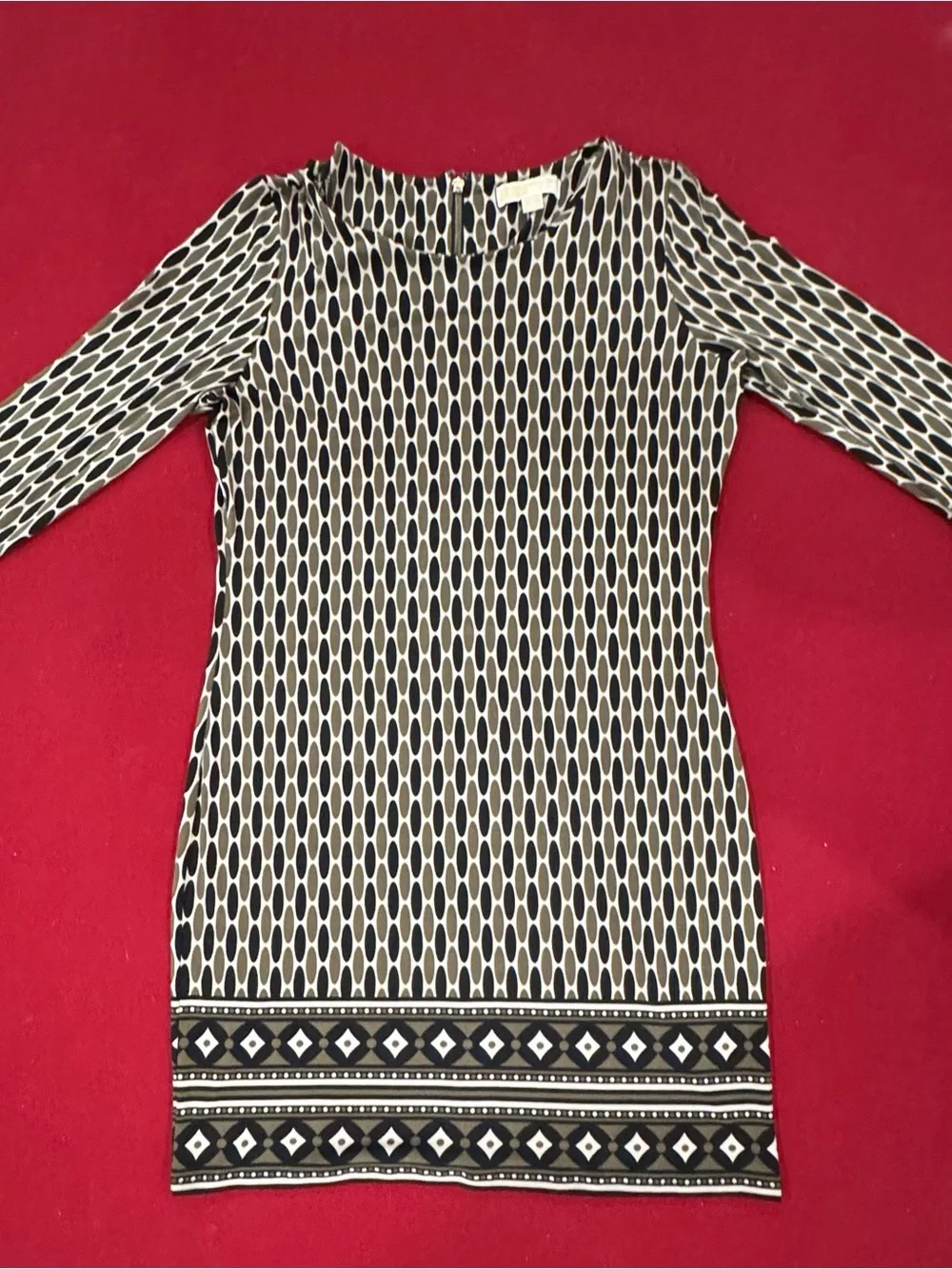 Michael Kors Black and White Geometric Long Sleeve Dress
