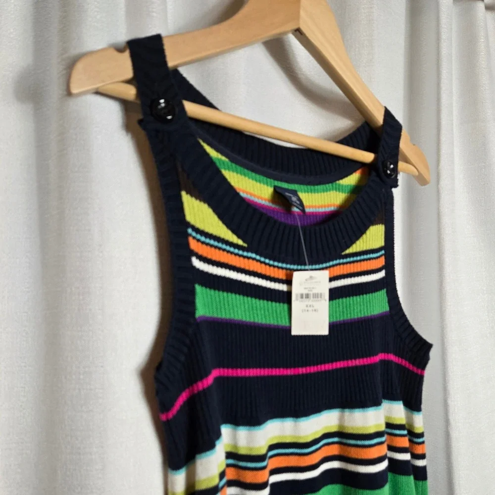 New Gap Kids‎ Preppy Girls Striped Tank Dress XXL 14-16 Black Rainbow Knit NWT