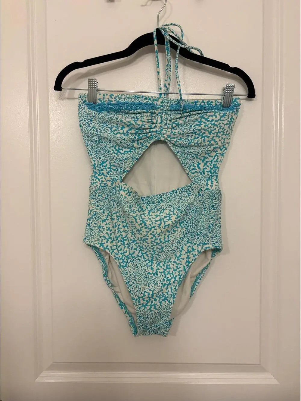 Michael Michael Kors Cutout Halter One Piece Swimsuit Size 4 Blue White
