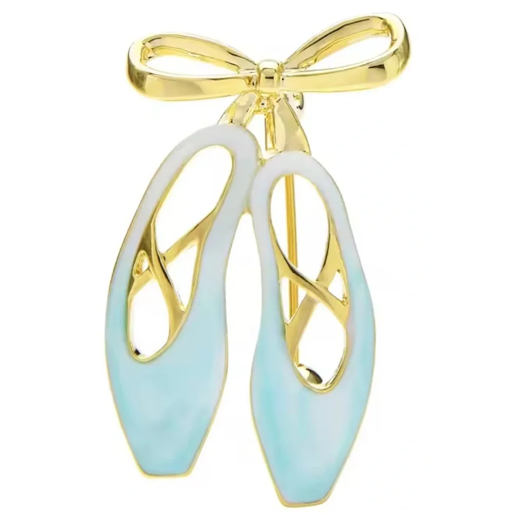 Blue Ballet Slippers Gold Brooch