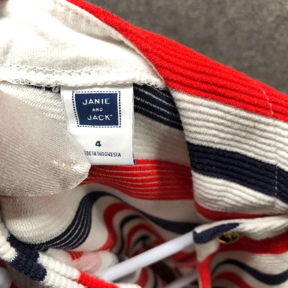 Janie and Jack Striped Knit Dress Girls 4T Red Navy White Nautical Ruffle Casual