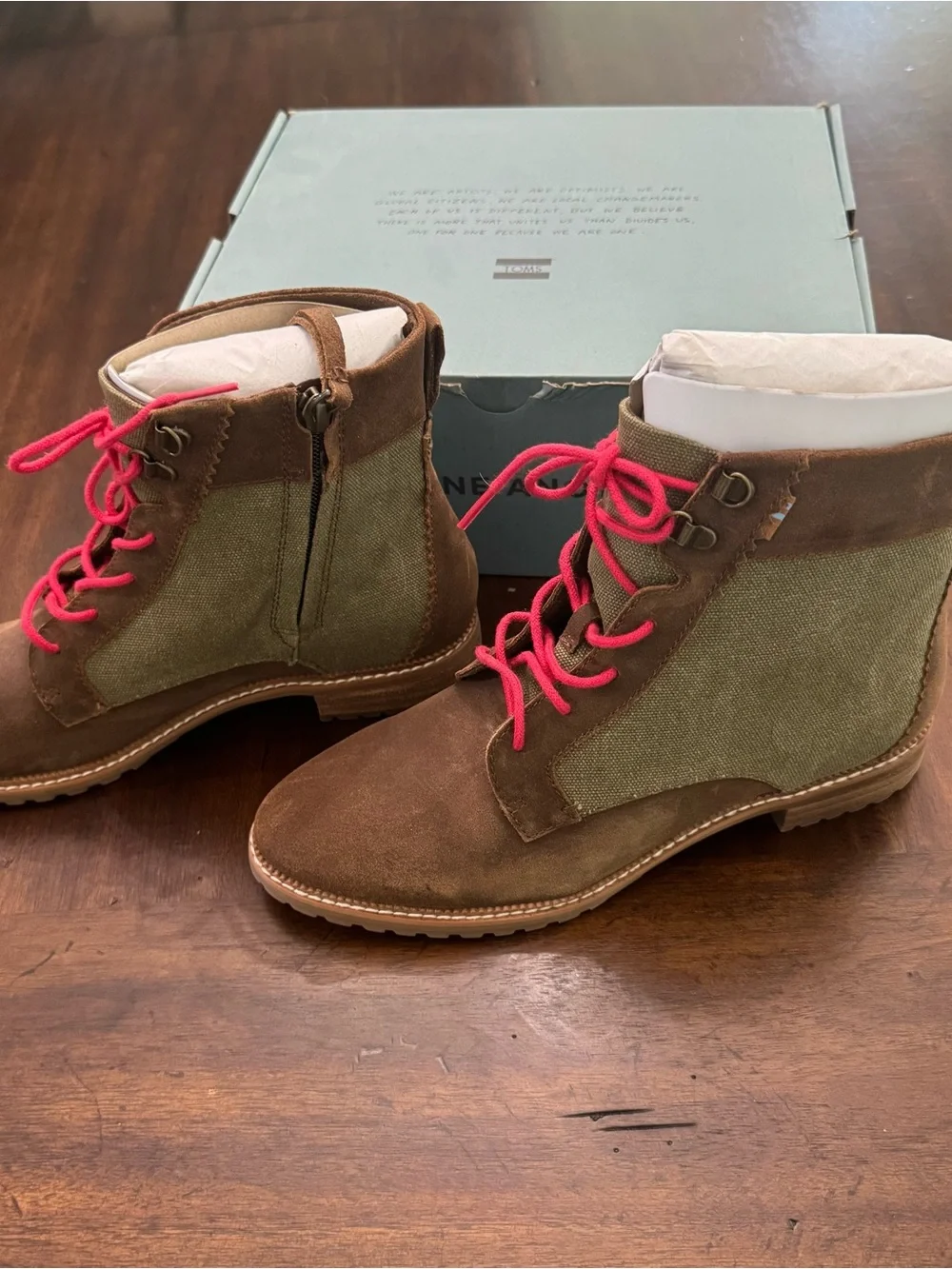 TOMS Nolita Brown & Dusty Olive Lace-Up Ankle Boots