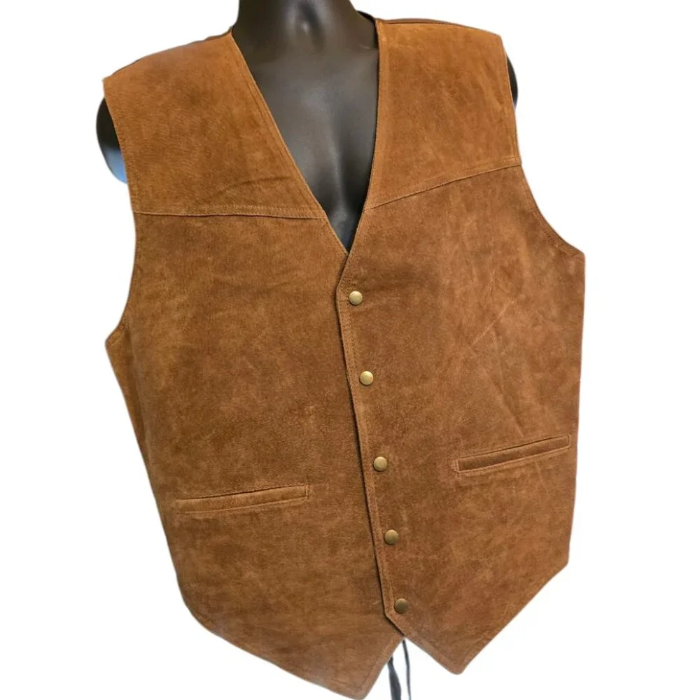 Vintage YS POINTE 70 Brown Leather Vest sz XL