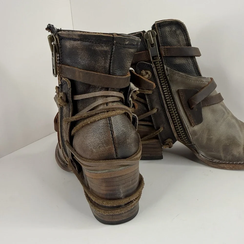 Vintage Freebird by Steven Women's Green Leather Strap Boots Size 9 Womens Boho