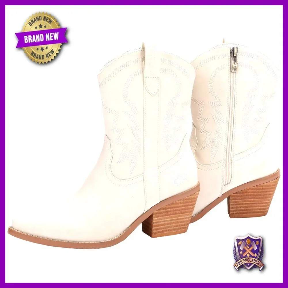Vegan Leather Ankle Boots Western Cowgirl Fashion Pointed Toe Vintage Style