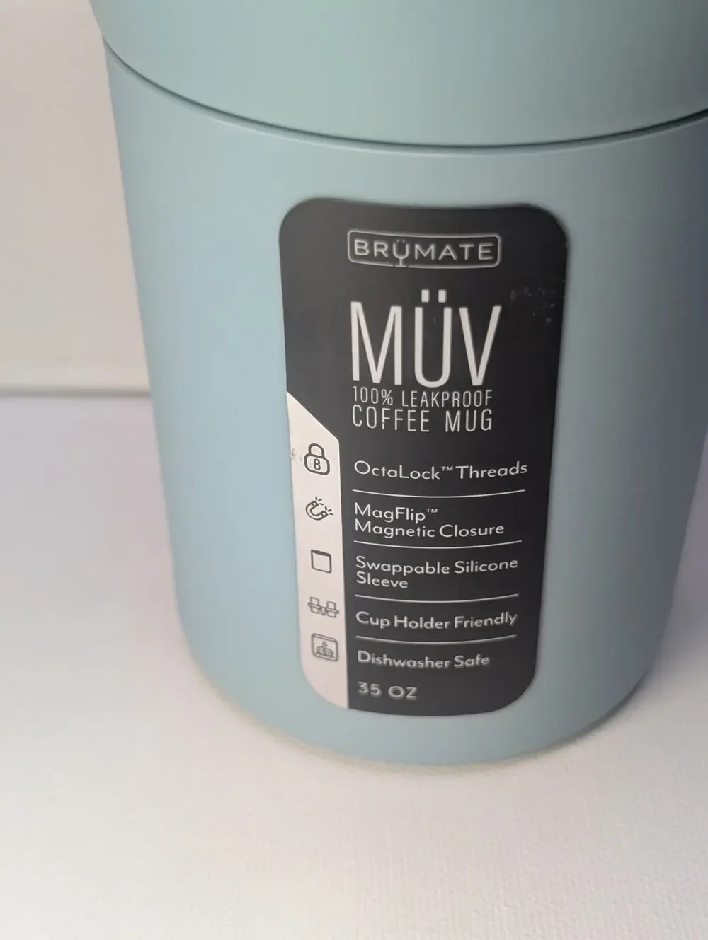 BrüMate Müv 35 oz Leakproof Travel Coffee Mug Mist Blue New