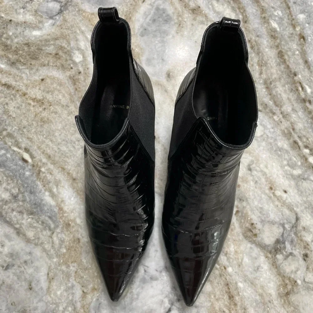 Anine Bing Stevie Black Croc Leather Booties size 39