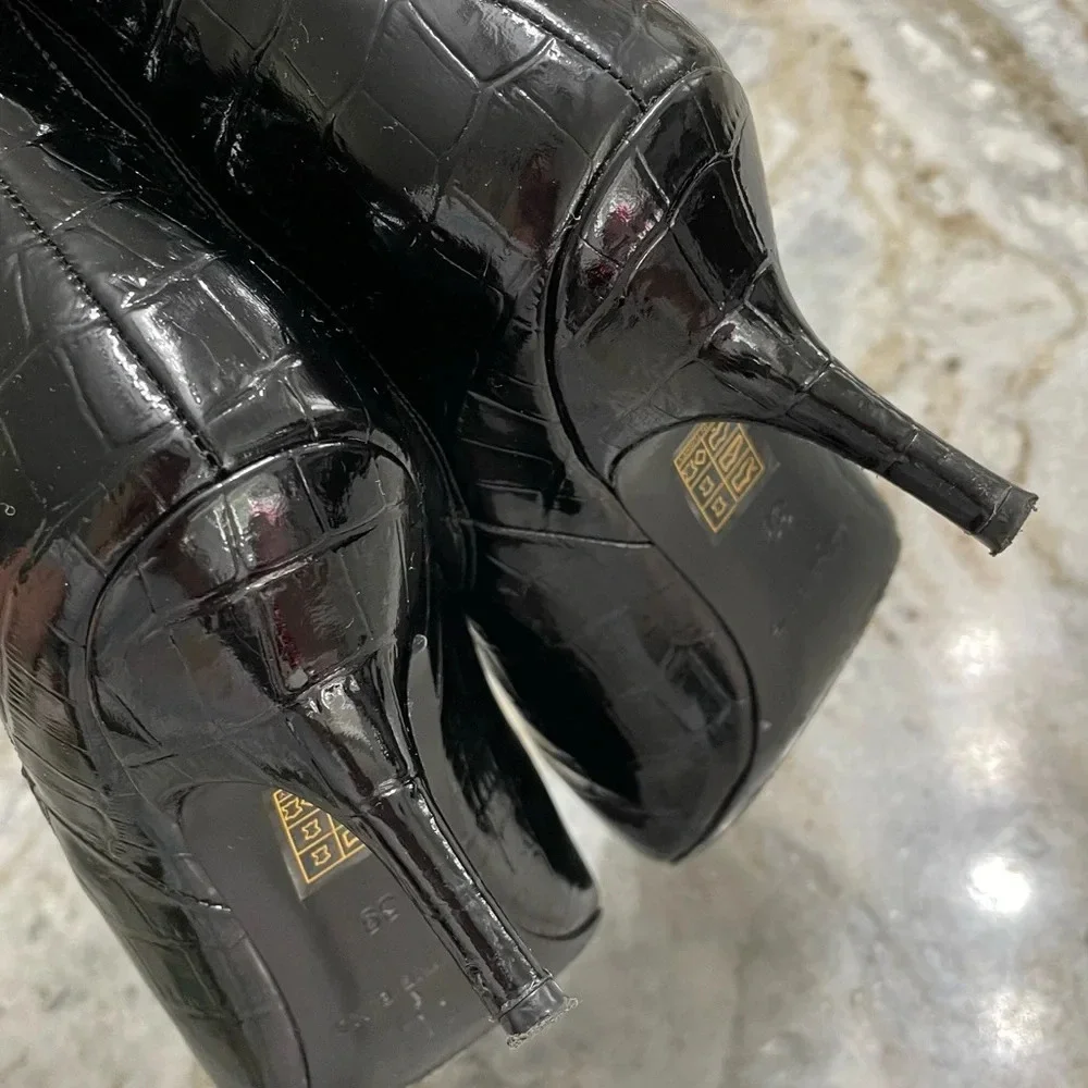 Anine Bing Stevie Black Croc Leather Booties size 39
