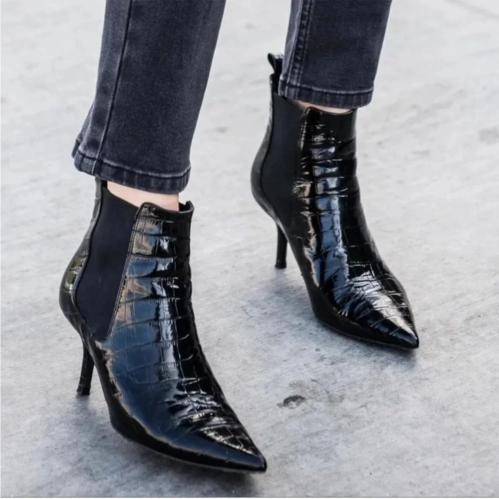 Anine Bing Stevie Black Croc Leather Booties size 39