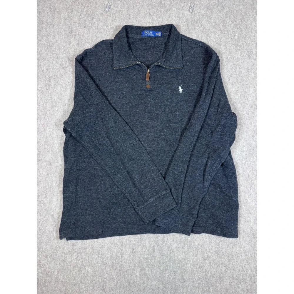 k184. Polo Ralph Lauren Mens XXL Charcoal  Heather Quarter Zip Cotton Pullover