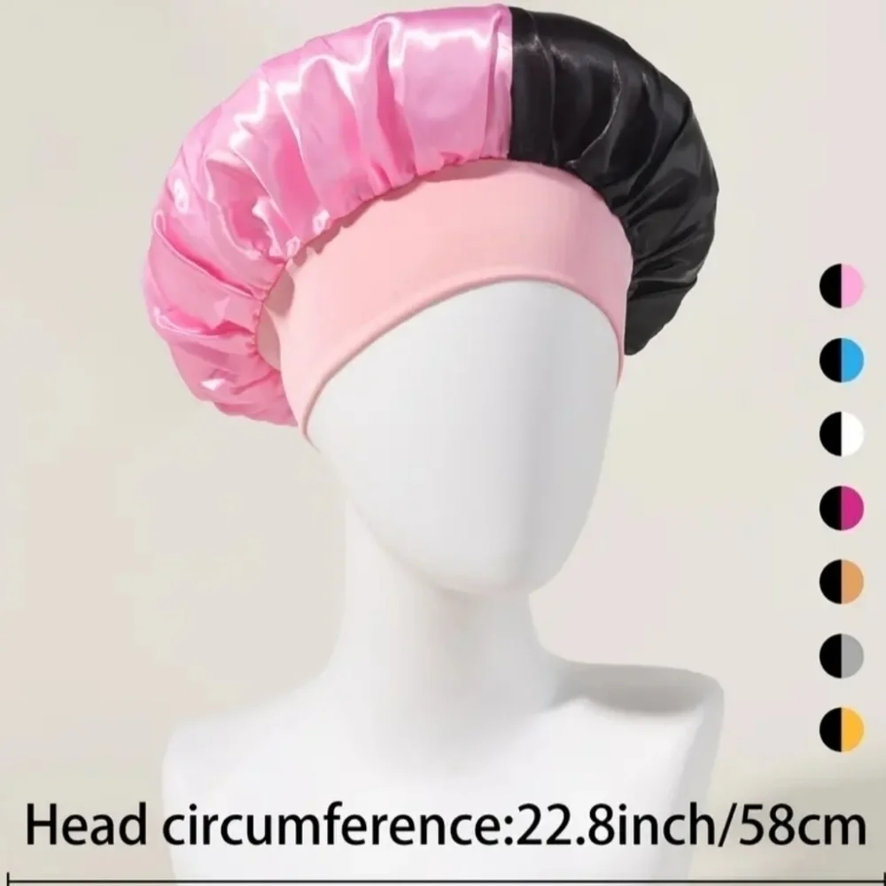 New Black and dark pink women's Satin hair bonnet