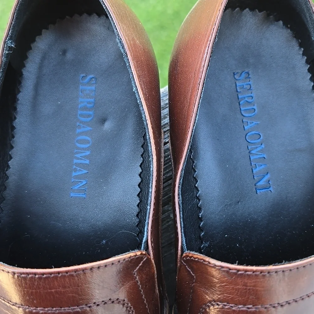 SERDAOMANI Men's Brown Leather BUCKLE POINTED TOE Loafers SHOES 44 US 11
