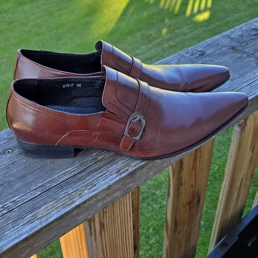 SERDAOMANI Men's Brown Leather BUCKLE POINTED TOE Loafers SHOES 44 US 11