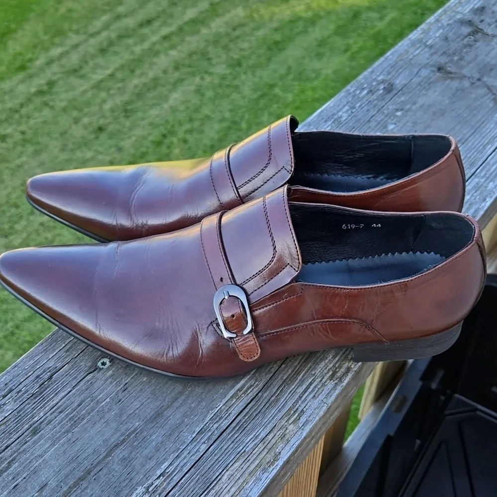SERDAOMANI Men's Brown Leather BUCKLE POINTED TOE Loafers SHOES 44 US 11