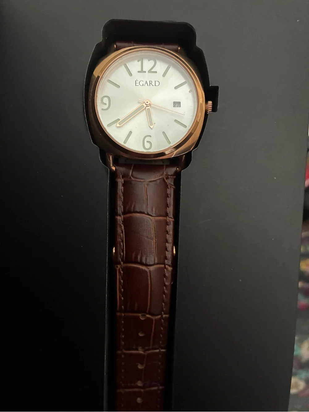 Égard Women's Rose Gold Case Brown Leather Strap Watch