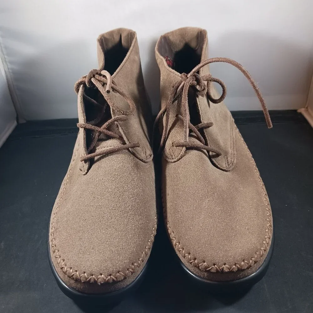 SAS Womens Kich Lace-Up Ankle Bootie Size 8.5 WW Almond Brown Suede Moc Toe