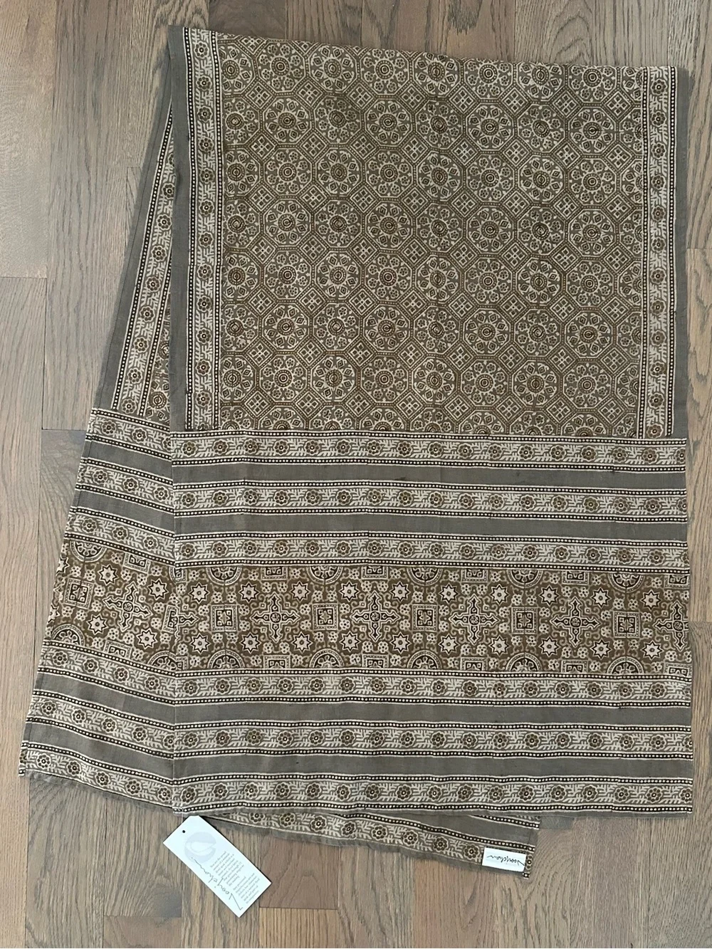 NWT Noorj Chan Block Print Floral Pattern Ajrak Scarf Wrap Brown Multi 65